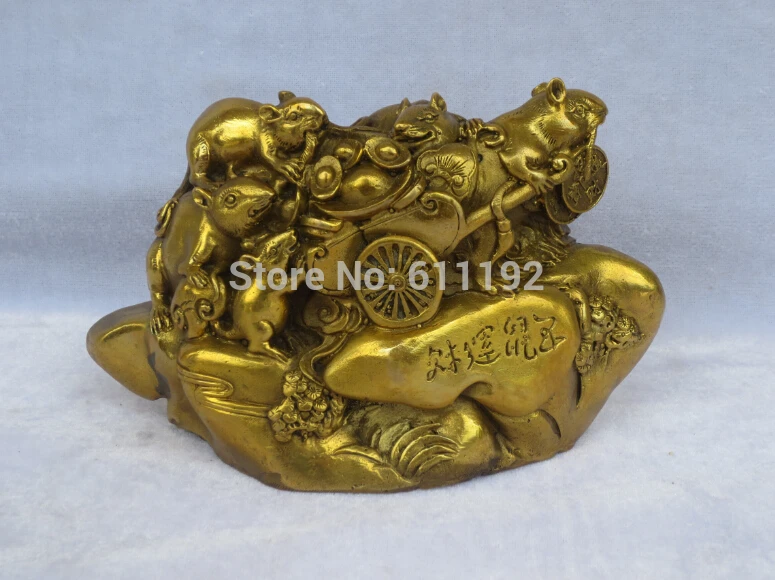 

FengShui decoration antique Metal crafts,Hand-carved brass Mice Ingot sculpture,Lucky statue