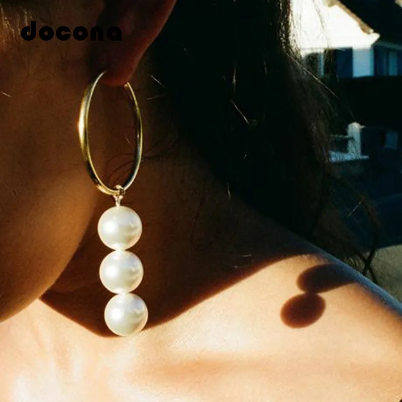 

Docona Bohemia Gold Round Drop Dangle Earrings Pearl Long Tassel Dangle Earring Brincos for Women Jewelry Statement 3657