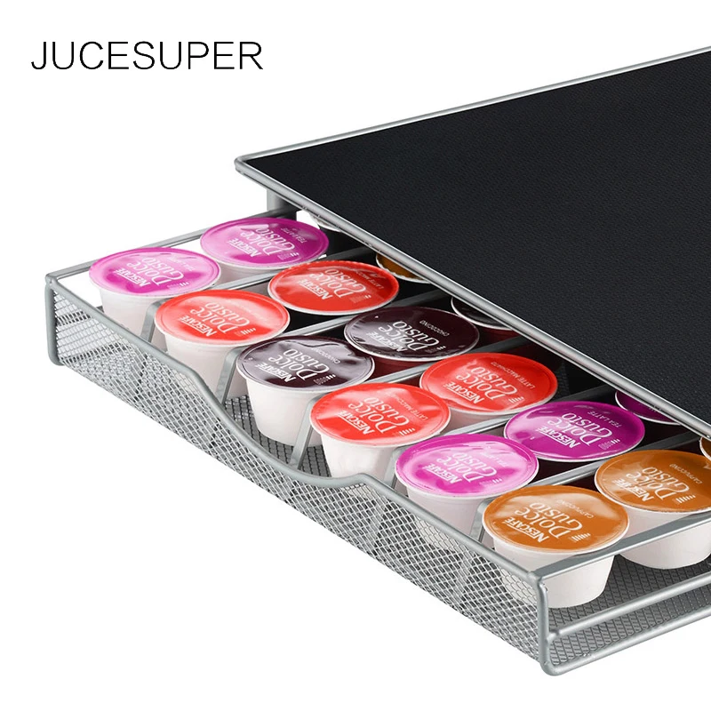 

JUCESUPER Black Metal Coffee Machine Base Storage Rack Capsules Pull-Out Drawer Storage Shelf For Living Room Kitchen
