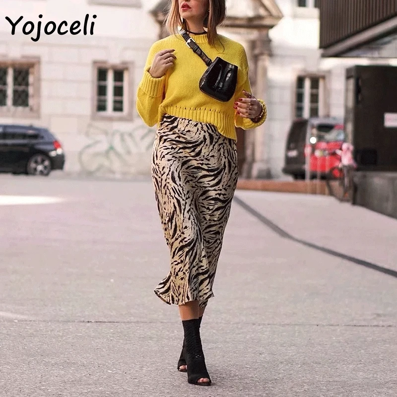 Yojoceli 2019 Лето принт тигра юбка трапеция Нижняя Женская уличная с принтом|Юбки| |