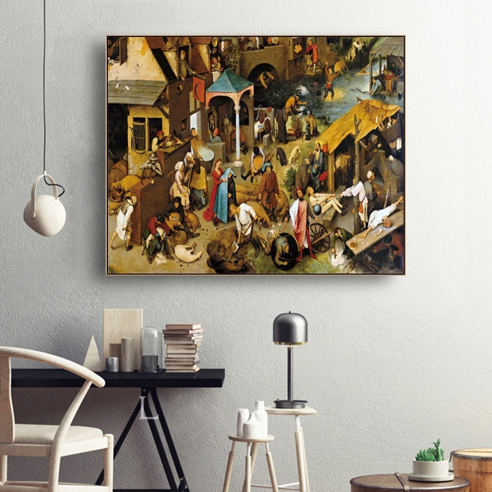 

Netherlandish Proverbs Famous Canvas Oil Painting Poster Prints Living Room House Wall Decor Art Painting Home Decor Picture