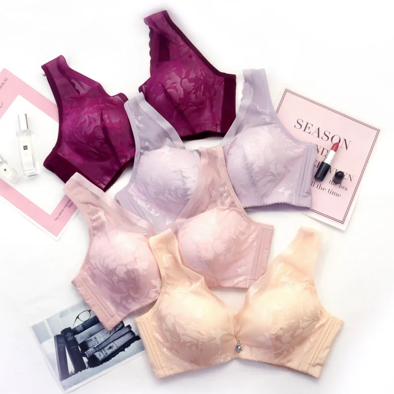 

Deep V Push Up No Rims Women's Bra Thin Cup Sexy Lace Vest Style Adjustable Full Coverage Large Size 95D Underwear Wire Free Bra