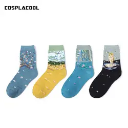 [COSPLACOOL] Art хлопок экипажа печатных смешные носки Ретро абстрактная живопись маслом Divertidos символов хип-хоп носки скейтбордиста Для женщин