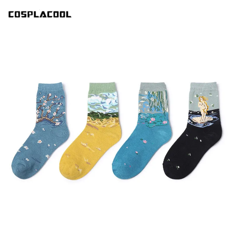 Хлопковые смешные носки [COSPLACOOL] с рисунком под горло ретро абстрактная масляная
