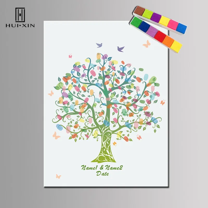 

Lush Weeding Tree Personalized Guestbook Creative Fingerprint Signature Tree Free Name And Date For Wedding Party Decoration