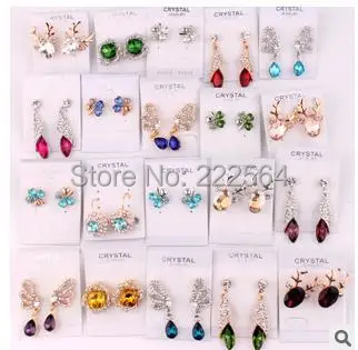 

freeshipping!2014 new Crystal stud earrings mixed batch 10pcs/lot, Earrings for women