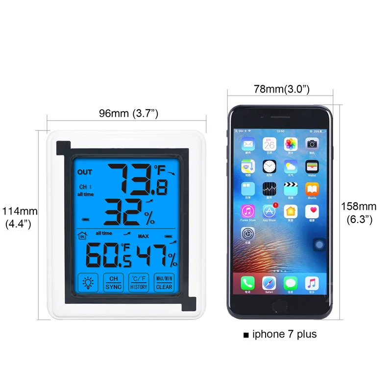 Digital Wireless Weather Station Touch Screen+ Outdoor Weather Forecast Sensor Backlight indoor outdoor Thermometer Hygrometer