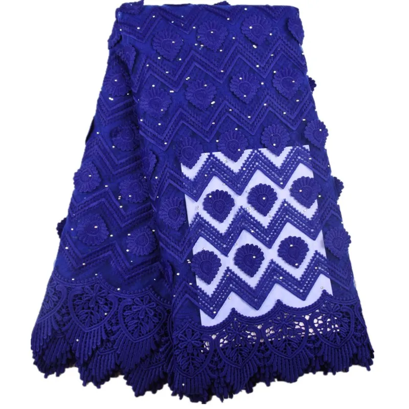 

Royal Blue Milk Silk Dress Nigerian Net Lace Fabric High Quality French Lace Fabric African Applique Lace Fabric In WeddingA1577