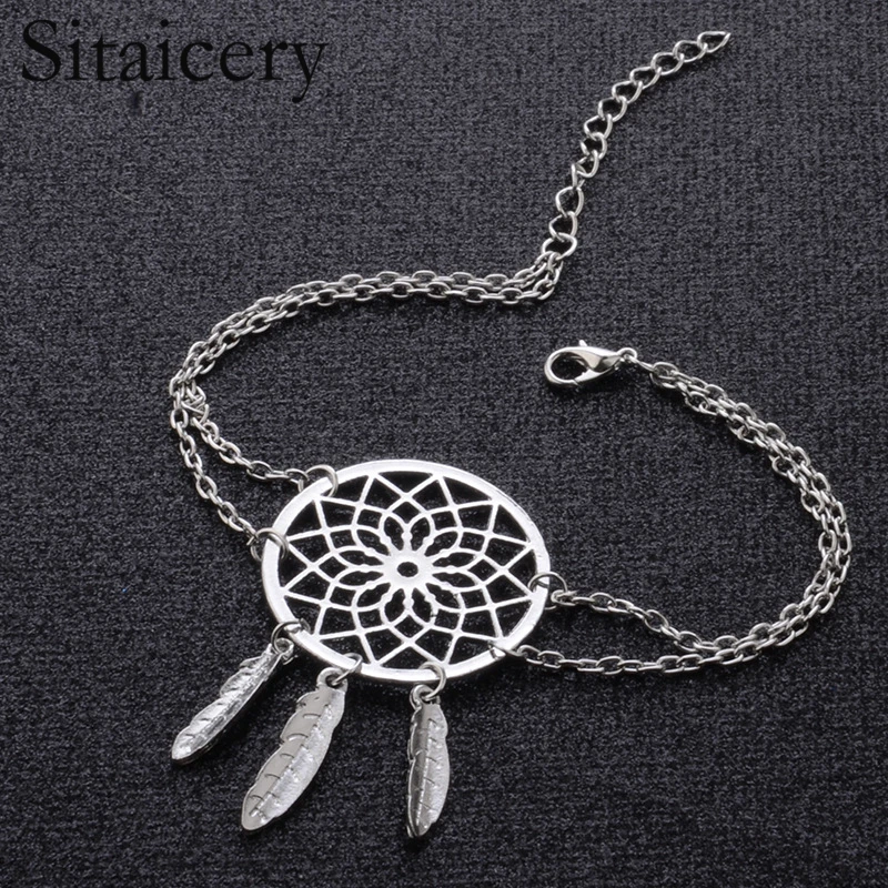 

Sitaicery Silver Color Dreamcatcher Charm Bracelets For Women Charm Bracelets & Bangles Dream Catcher Jewelry Bracelet For Girls