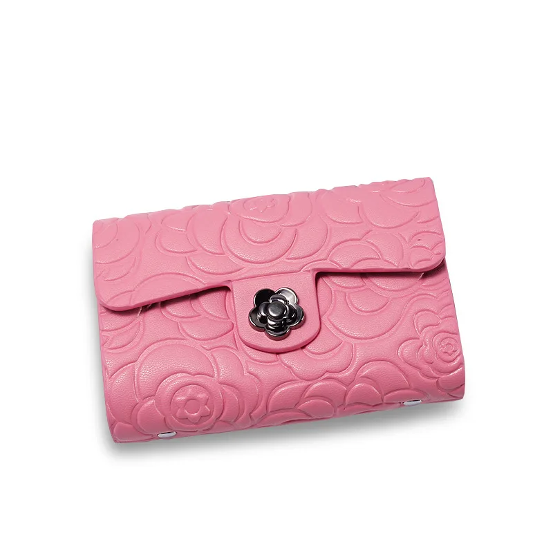 

Plaid Lady Flower Buckle Leather Card Pack Credit Card Holder Wallet Business Diamond Lattice CardHolder by 26 Card Slot