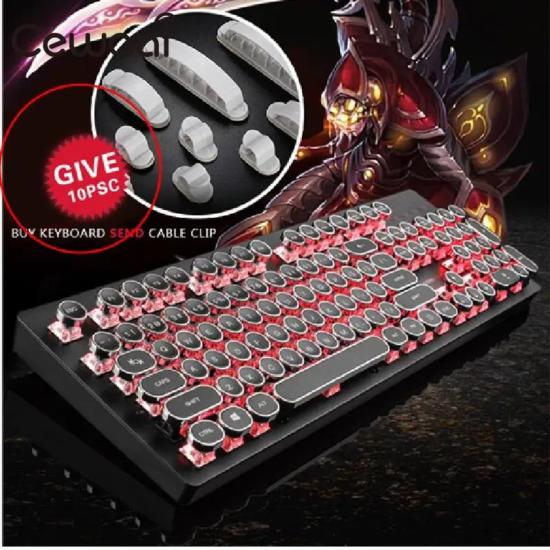 

CEWAAL Game Mechanical Keyboard Retro Steam 104 key 10psc fixed clamp+Ergonomic Wire Keypad Computer Backlit
