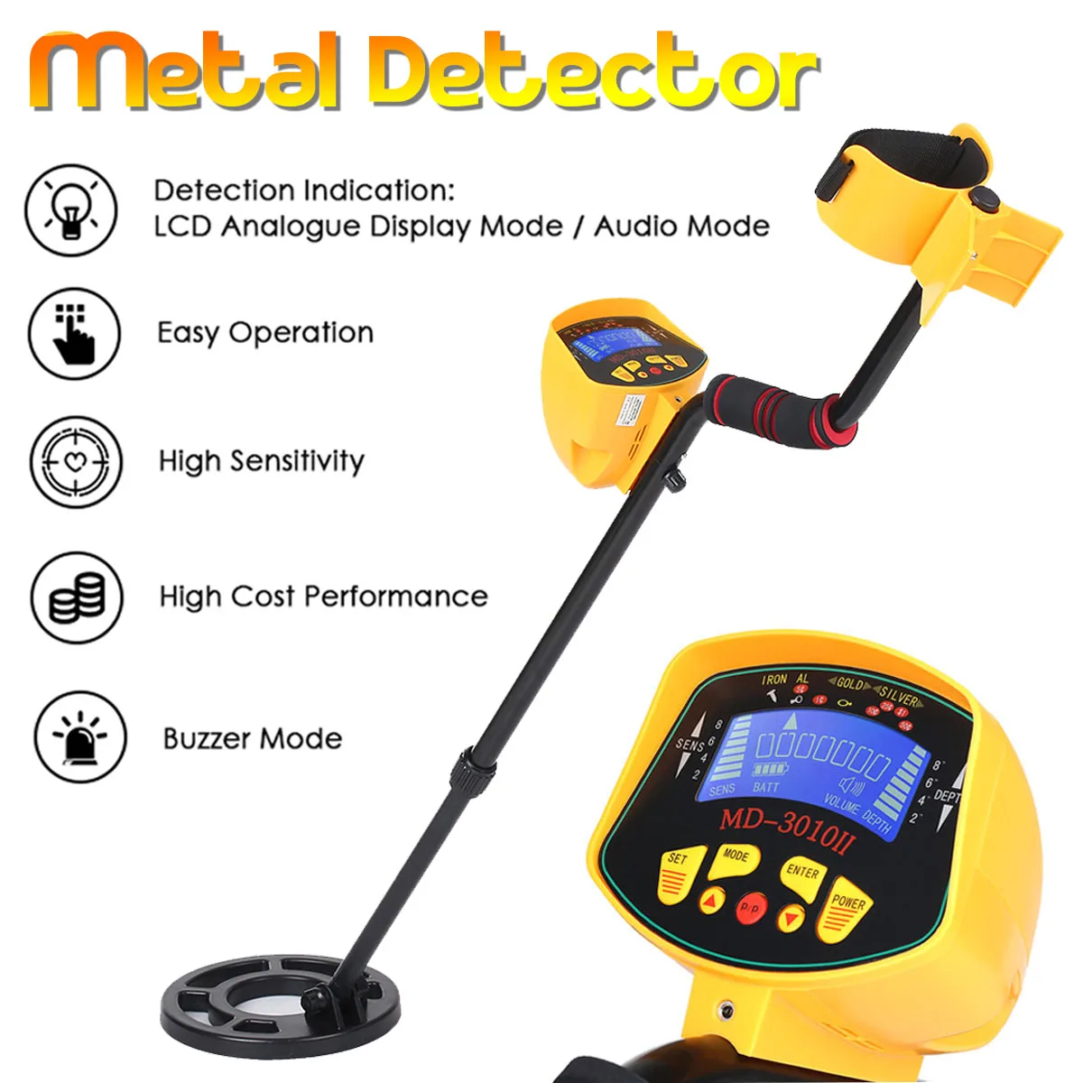 

MD3010II Professional Metal Detector High Sensitivity Underground Metal Detector Gold Digger Treasure Hunter Metal Finder