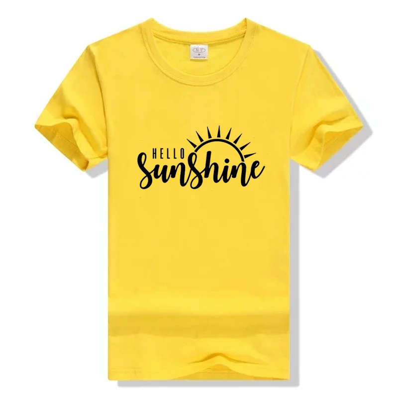 Sun футболка Hello Sunshine Женская Футболка желтая 90s одежда футболка Графический Повседневный популярный топ хипстер Ретро футболка подарок негабаритных размеров - Цвет: Yellow
