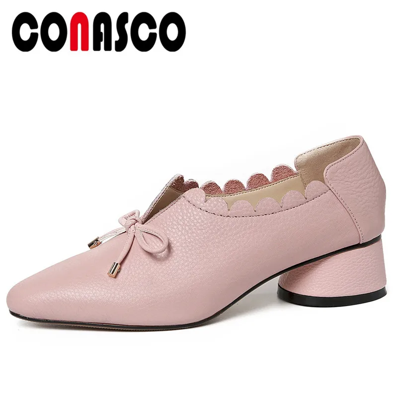 

CONASCO New Arrival Women Basic Pumps Genuine Leather Butterfly Knot High Heels Shoes Spring Autumn Concise Shallow Shoes Woman