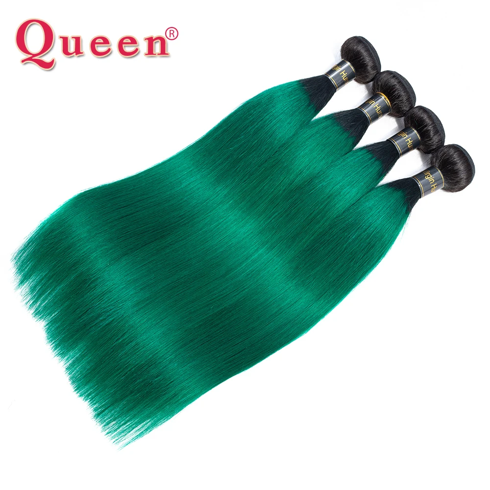 Queen hair продукты перуанский прямо 2 Tone Ombre зеленый человеческих волос 1B/бирюзовый темные корни зеленый 1/3/4 Связки 100% Волосы remy