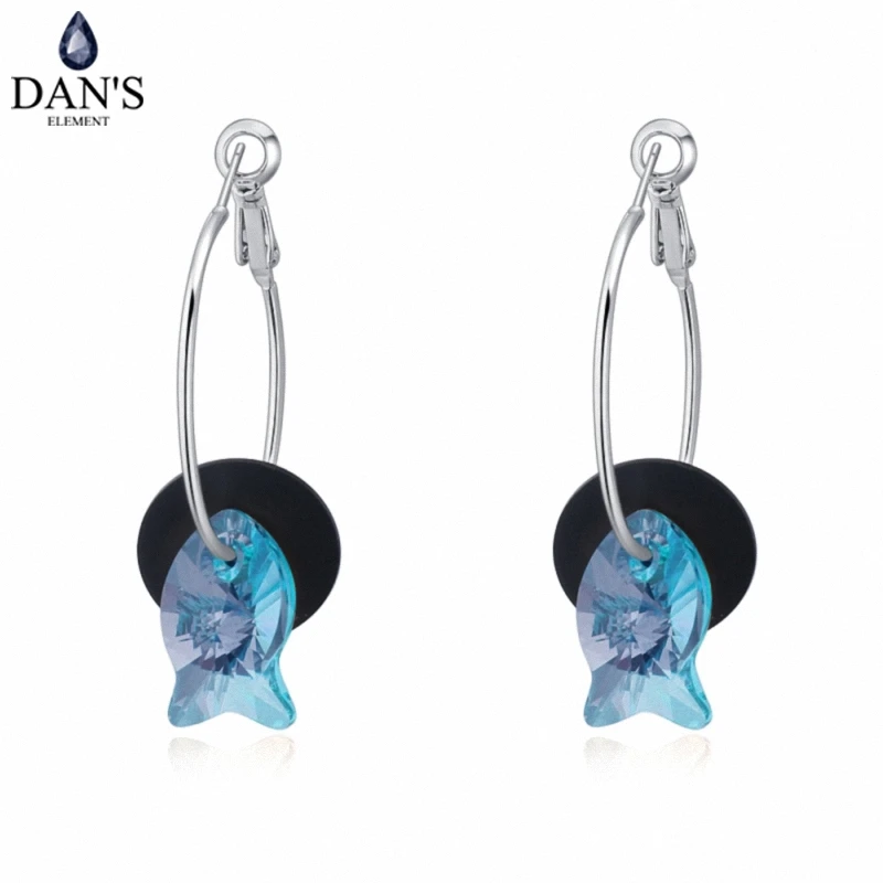 

Серьги DAN'S Element из белого золота с настоящими Австрийскими кристаллами, милые круглые серьги с рыбками для женщин, подарок на день Святого Валентина, новая модная синяя модель 126807