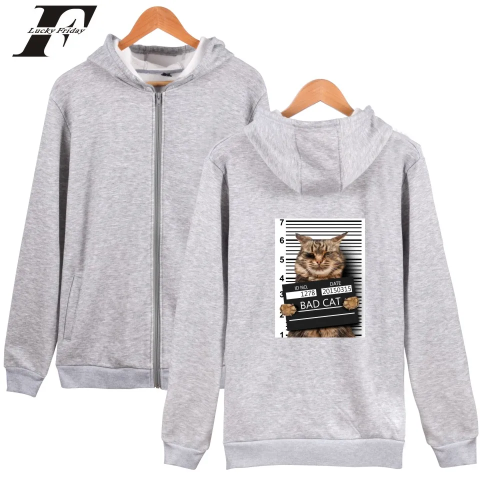 

Модные забавные толстовки с принтом плохой кошки в стиле хип-хоп на молнии для мужчин и женщин, куртка, повседневные спортивные толстовки унисекс на молнии с длинным рукавом и капюшоном, пальто, Топ