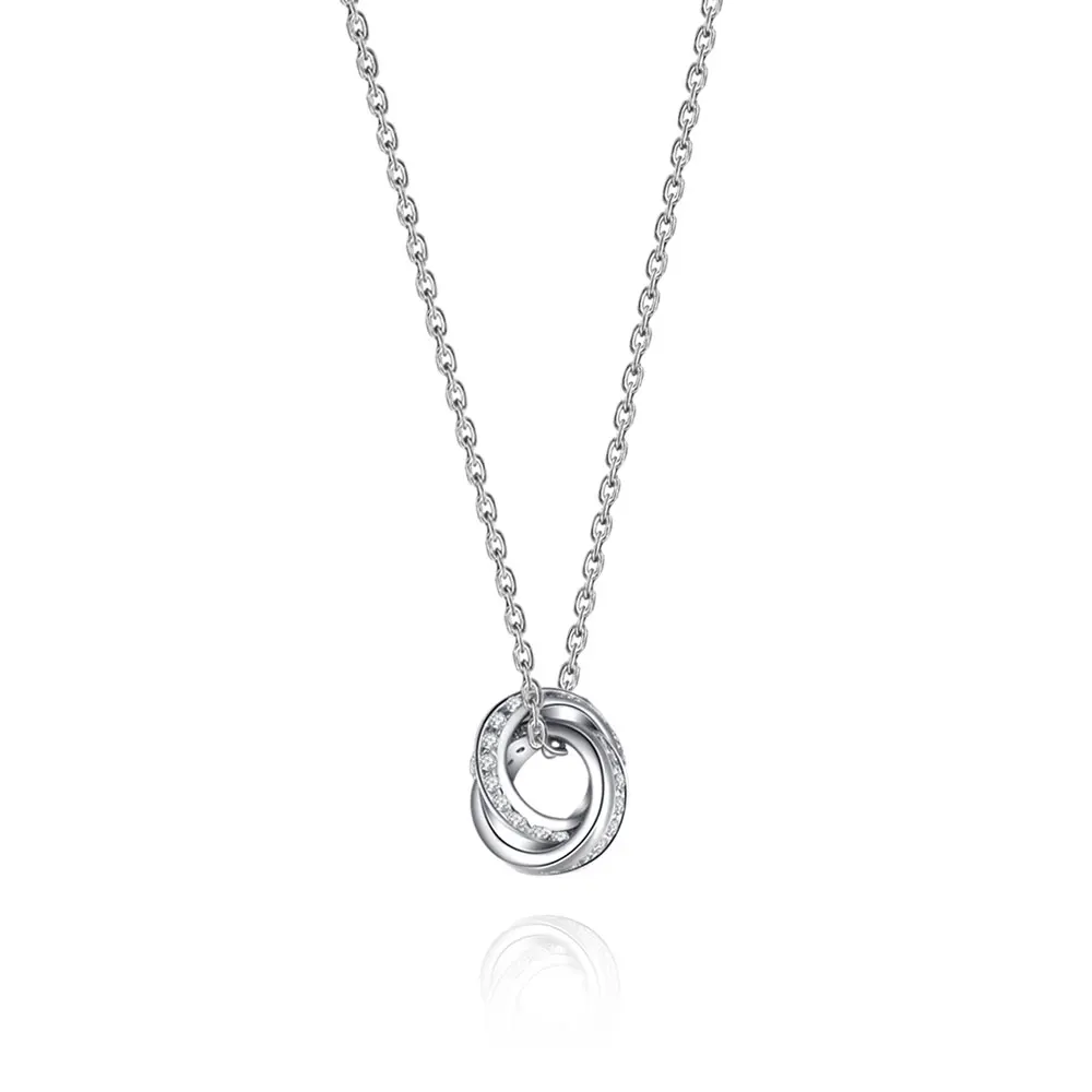 

VOJEFEN Jewelry 925 Sterling Silver Double Lucky Circle Interlocking Circles Charm Pendant Necklace Luxury Jewelry