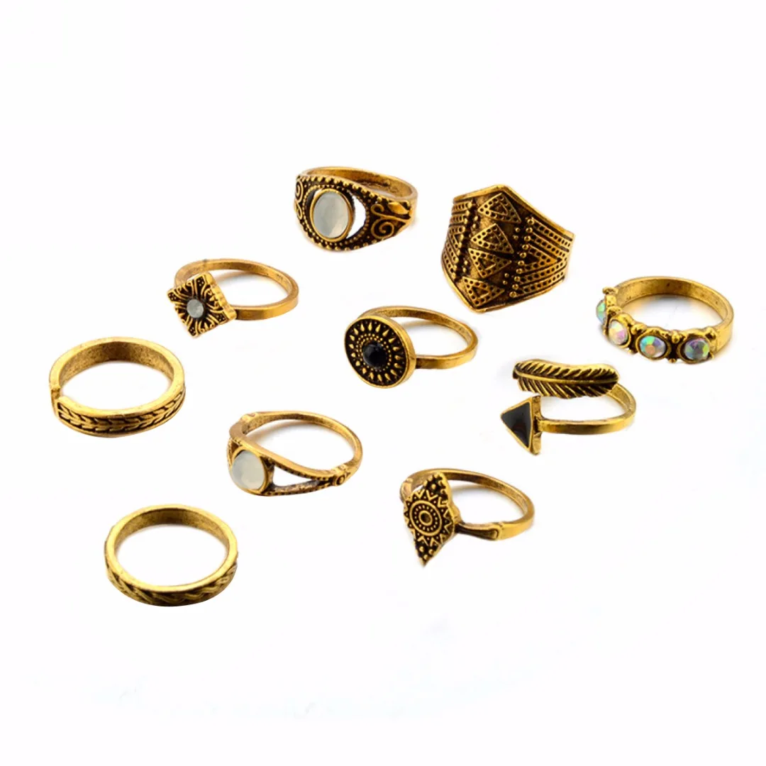 10pcs/set Vintage Steampunk Ring Sets Shellhard Punk Leaf StoneStacking Midi Finger Ring for Women Jewelry Female Anillos