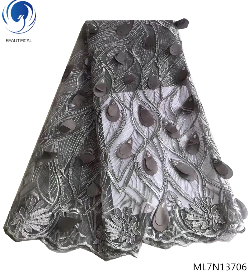 

BEAUTIFICAL african tulle lace grey nigerian lace fabrics fabirc mesh tulle laces fabirc for women dress 5yards/lot ML7N137