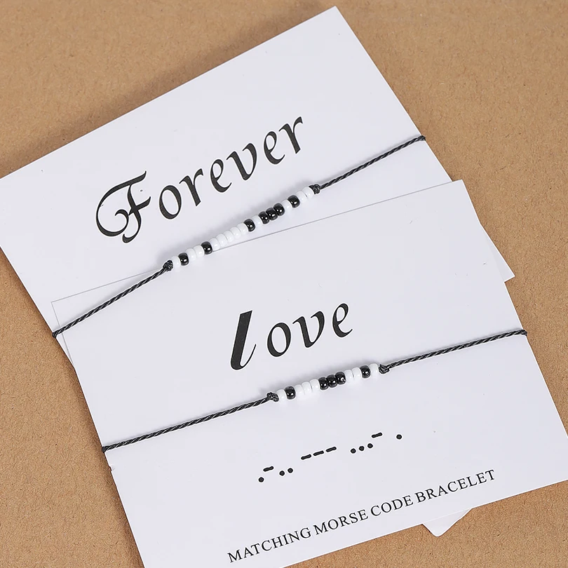 G.YCX Custom Morse Code LOVE FOREVER Name Message Bracelets Adjustable Wax Rope Matching Couple Bracelet for Friend Sister Wife G.YCX Custom Morse Code LOVE FOREVER Name Message Bracelets Adjustable Wax Rope Matching Couple Bracelet for Friend Sister Wife