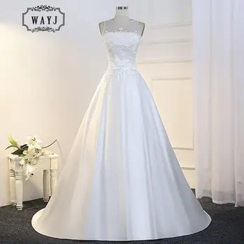 

New High Quality Satin Wedding Dress 2020 Sleeveless Vintage Beading Wedding Gown Long A-Line Embroidery Vestido De Noiva