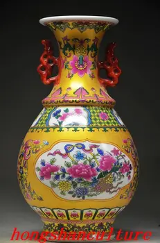 

DELICATE CHINESE FAMILLE ROSE PORCELAIN HANDMADE BINAURAL VASE decoration