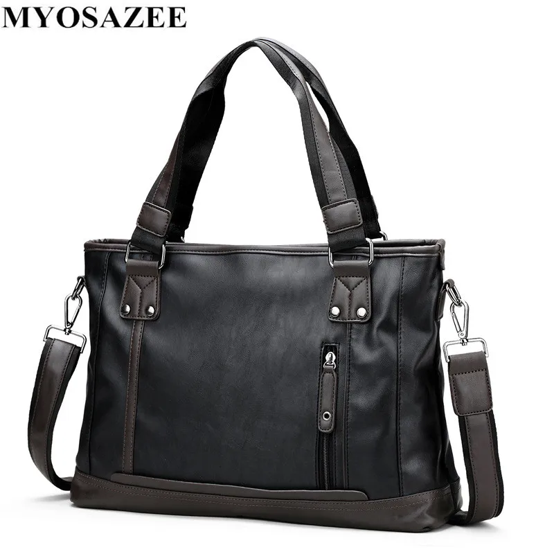 MYOSAZEE брендовый модный мужской коммерческий портфель из искусственной кожи, деловая винтажная дорожная повседневная мужская сумка-мессенджер для компьютера