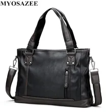 Marca MYOSAZEE, maletín comercial de moda para hombre, bolso de cuero PU, bolso de negocios Vintage, de viaje, informal, para hombre, bolsos de mensajero, ordenador