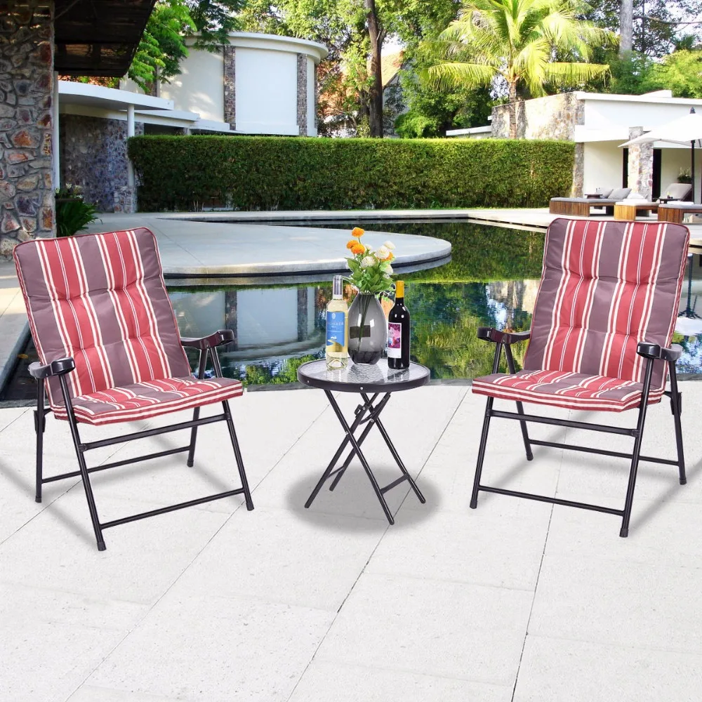 Patio 3 Pcs Outdoor Folding Chairs Table Set Furniture Garden With