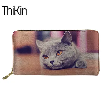 

Thikin Cat Women Long Purse Cute Printing Wallet Leather Female Travel Passport Cover Card Holder Clutch Drivers License Wallets
