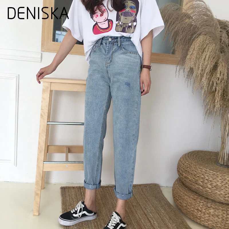 DENISKA 2018 Spring Hight Waist Boyfriend Jeans Woman