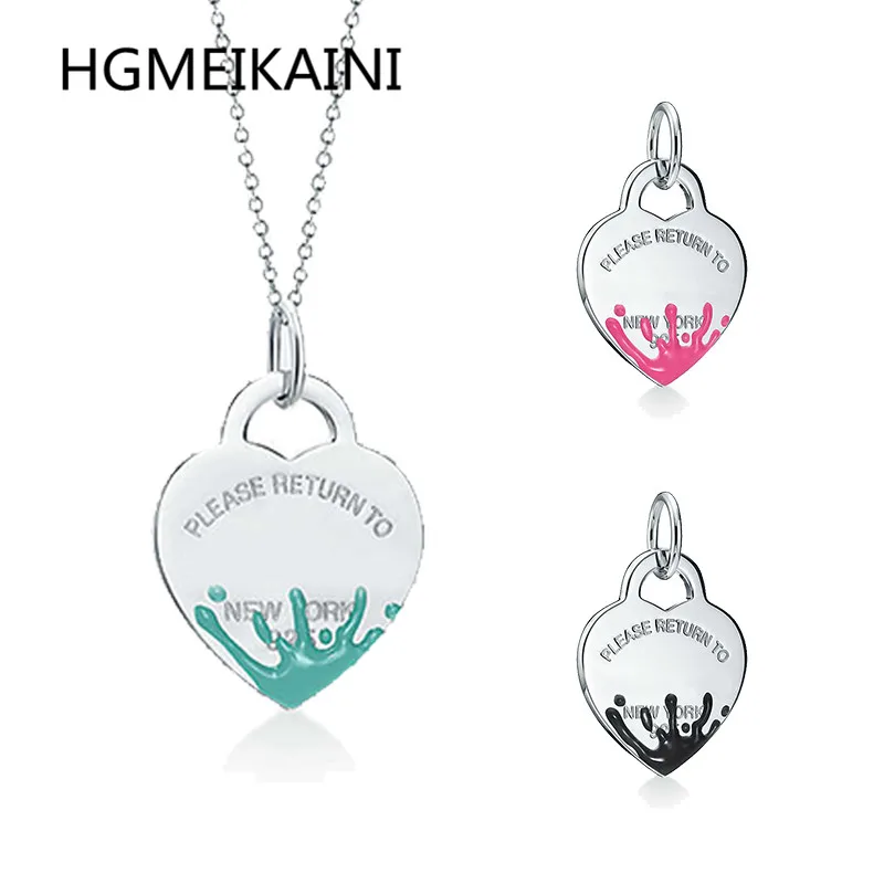 

Tiff silver 925 classic collarbone chain original heart-shaped colored enamel necklace pendant jewelry fashion lady