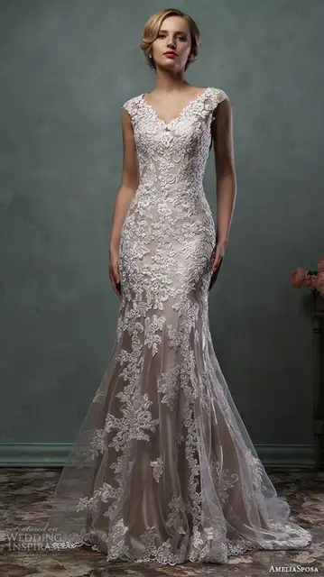 Internet Magazin Light Gold Mermaid Wedding Dresses 2015 Lace