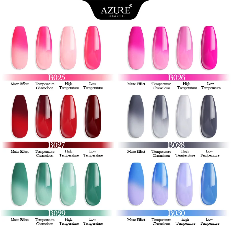 Azure beauty, 10 шт./лот, термо-сменный порошок для ногтей, 6 градиентных цветов, погружающийся блеск с базовым активатором для украшения ногтей