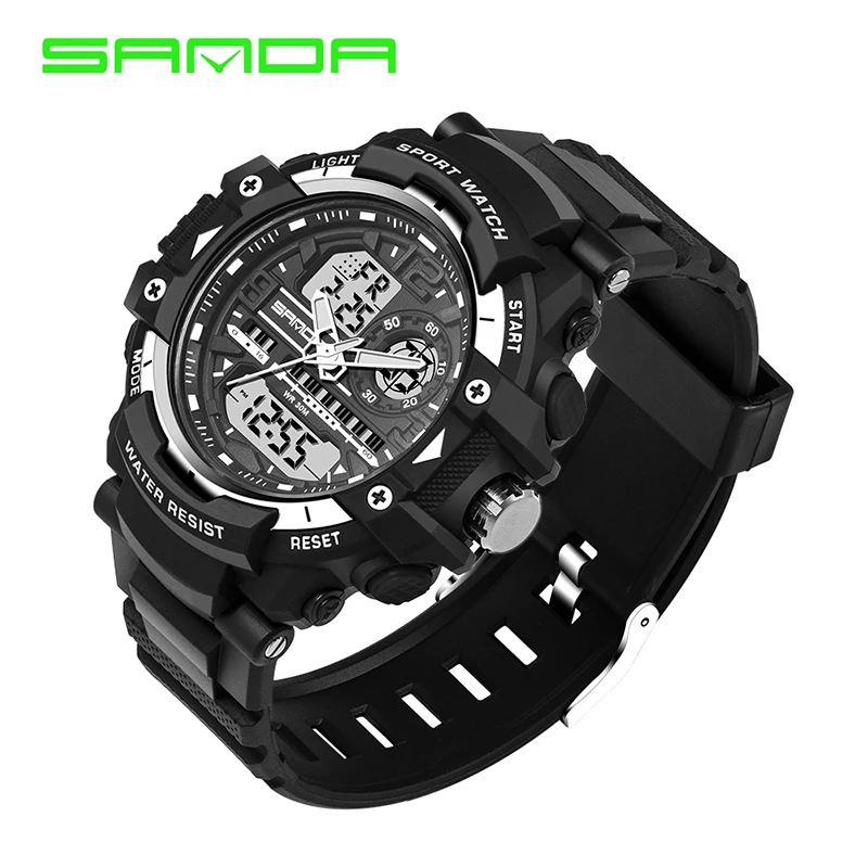 SANDA Брендовые мужские кварцевые часы повседневные Многофункциональные цифровые