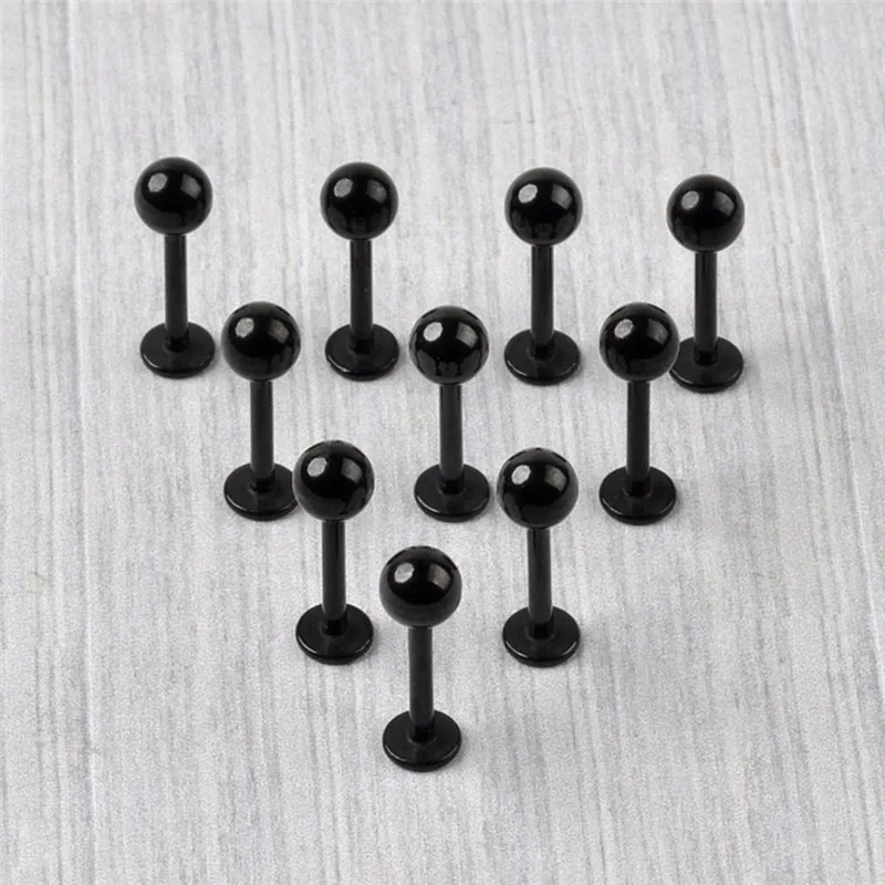 Wholesale 5Pcs/lot 16G Black Stainless Steel Lip Piercing Labret Lip