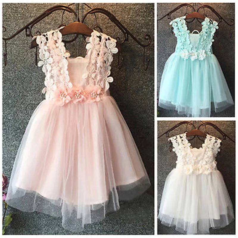 

Emmababy High Quality Girl Dress Elegant Cute Baby Girl Sleeveless Princess Floral Lace Tulle Mini Ball Gown Dress Formal Party