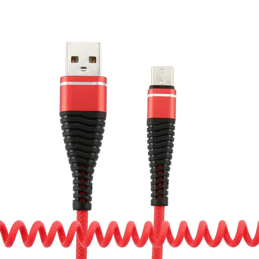 USB-C кабель для передачи данных Тип C кабель спиральная пружина спираль type-C мужской удлинитель для синхронизации данных зарядное устройство провод зарядный кабель для samsung - Цвет: red