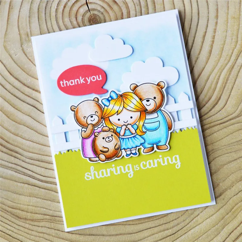 

Naifumodo Girl Stamps and Dies Animals Cute Bear Metal Cutting Dies Scrapbooking Stamp and Die Sets Animal Craft Cuts Making