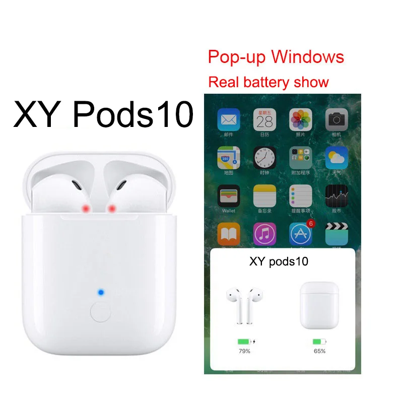 

i 2019 XY pods 10 Wireless charger Tws Bluetooth ear buds earphone headsets Pop up W1 chip function PK LK TE9 TE8 i13