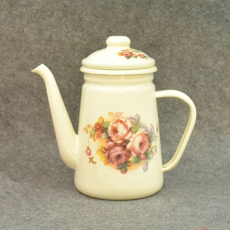 Flower 1.1L высокое качество эмаль Кофе горшок Cafetera залить капельного чайник бариста молока кувшин для воды чайник для газовая, индукционная плита - Цвет: Flower