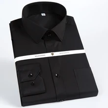 Мужская стандартная одноцветная рубашка с длинным рукавом, рубашка с одним нагрудным карманом, формальная деловая рубашка, свободная работа, офисные рубашки, черные топы