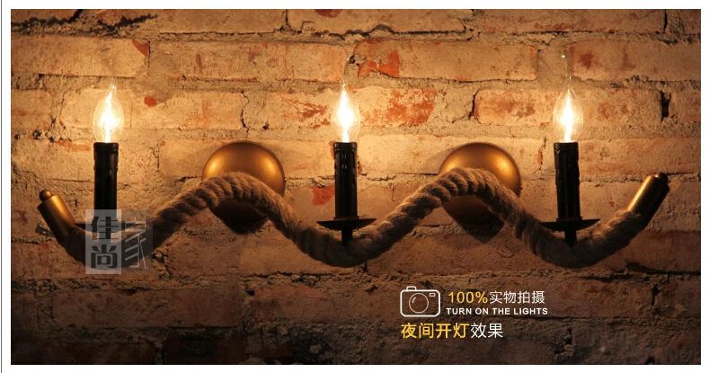 American country retro creative cafe/living room/bedroom Hemp rope wall lamp