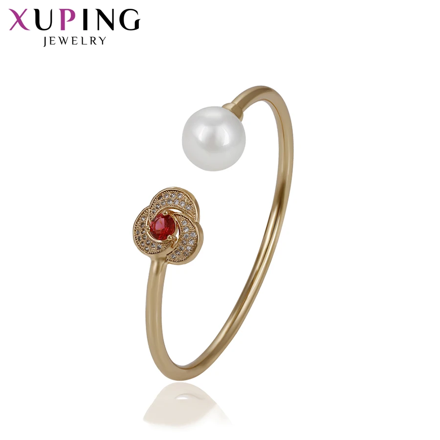 

Xuping Fine Jewellery Imitation Pearl Dark Blue and Red Stone Bangle for Women Jewelry Christmas Day Gifts S133-51766