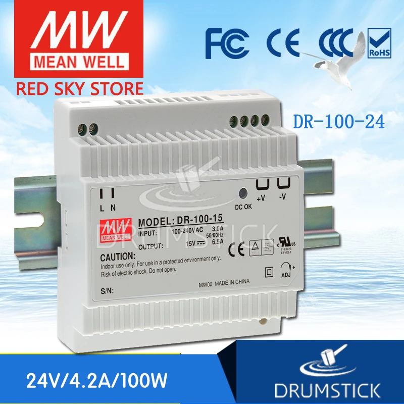 Горячая продажа MEAN WELL DR-100-24 24V 4.2A meanwell DR-100 100 8 W одиночный выход промышленный