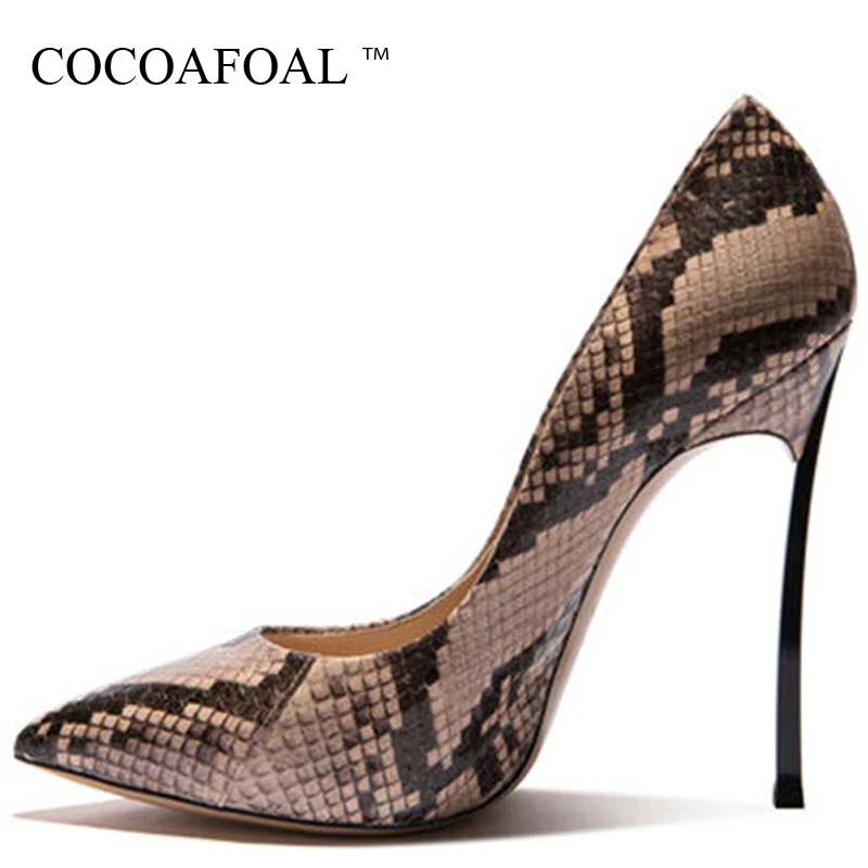 

COCOAFOAL Woman Snake Skin Pumps Big Size 33 43 Fetish High Heels Valentine Shoes Beige Brown Pointed Toe Sexy Wedding Shoes