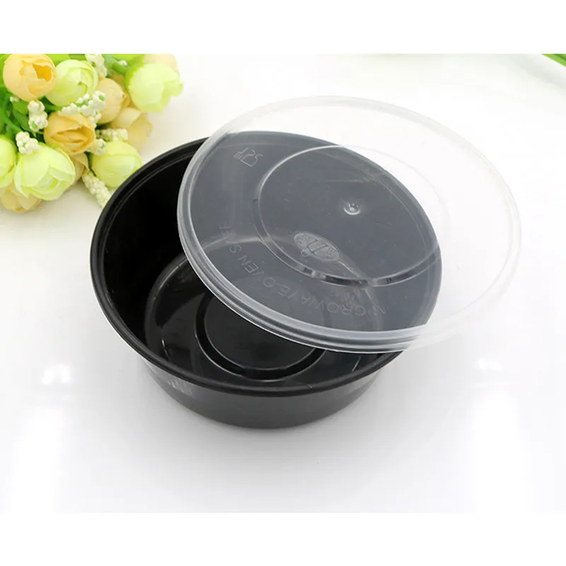 

10pcs/set Disposable Plastic Bowl Black With Lid Snack Rice Noodles Lunch Take-out Storage 300ml Home Hotel Picnic