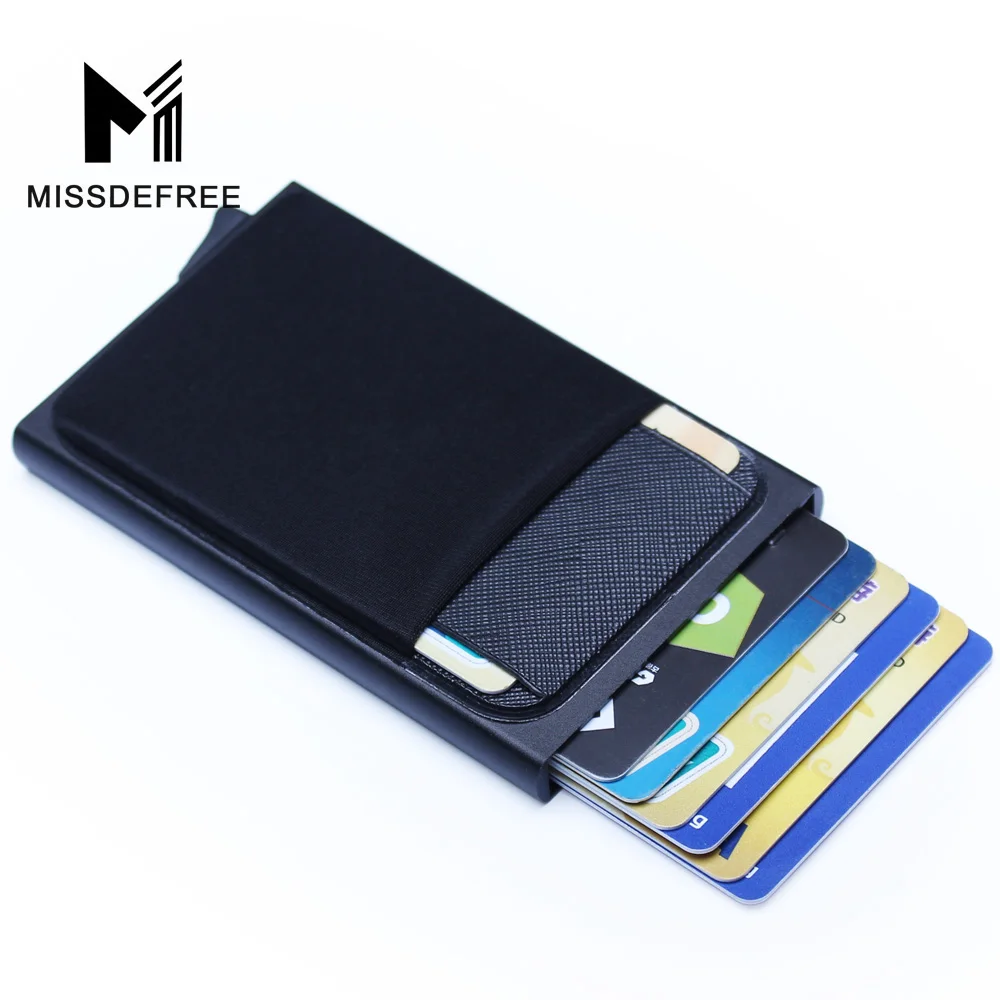 Aluminum Wallet With Back Pocket ID Card Holder RFID Blocking Mini Slim Metal Wallet Automatic Pop up Credit Card Coin Purse