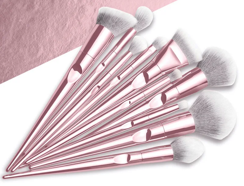 Pincel de Maquiagem Conjunto com o Bolsa de pó Marca Laser Rosa Blush Sombra Blending Highlighter Maquiagem Lápis Cosméticos Ferramenta Wnw 10pcs 6 Marca WnW 10Pcs Laser Rosa Pincel de